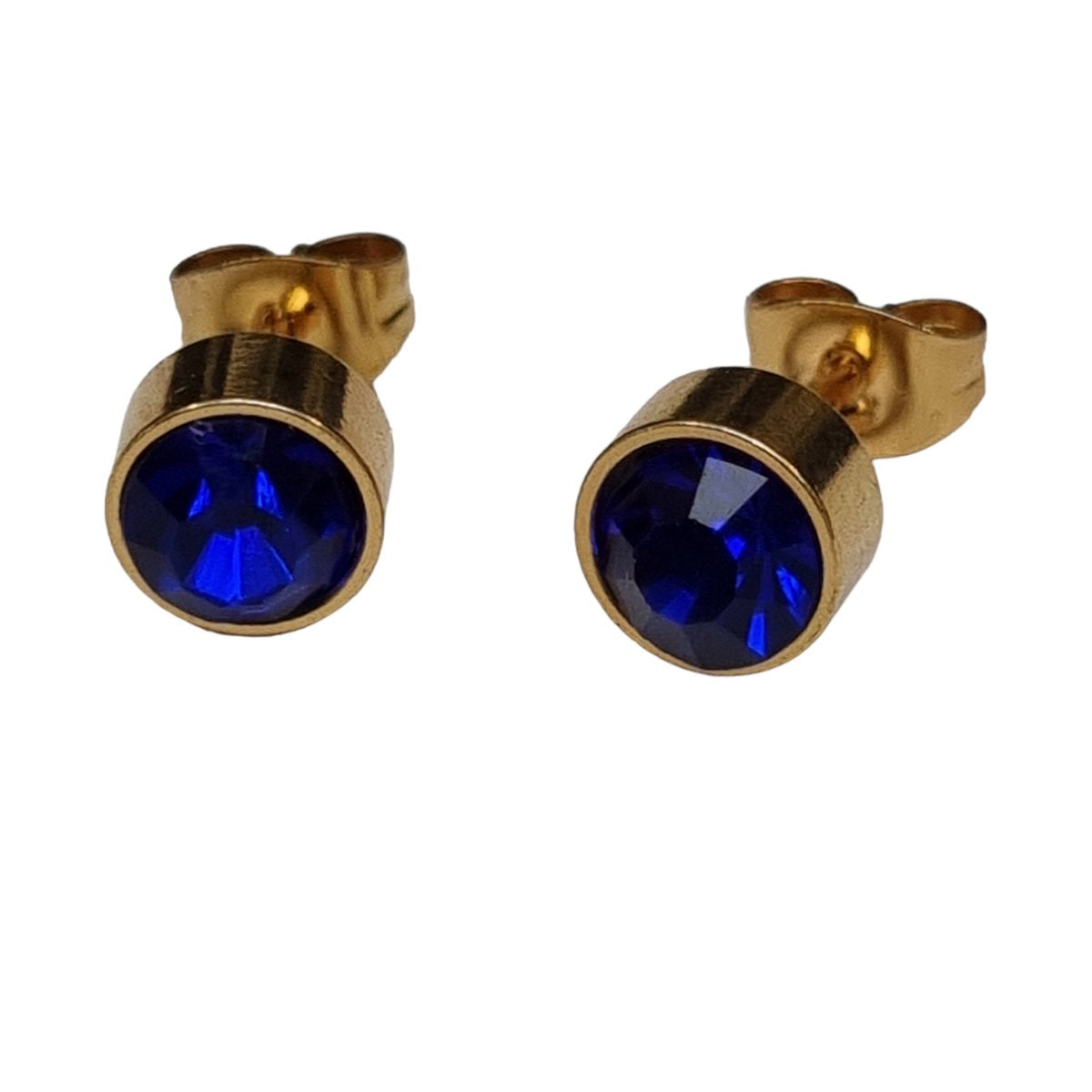 RVS Oorbellen met Donker Blauwe Kristal-goudkleur