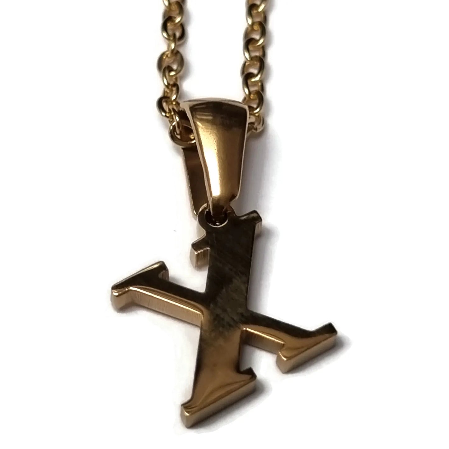 ket1003-Stalen Goudkleurige Letter Ketting Initiaal- 45cm-Aramat Jewels