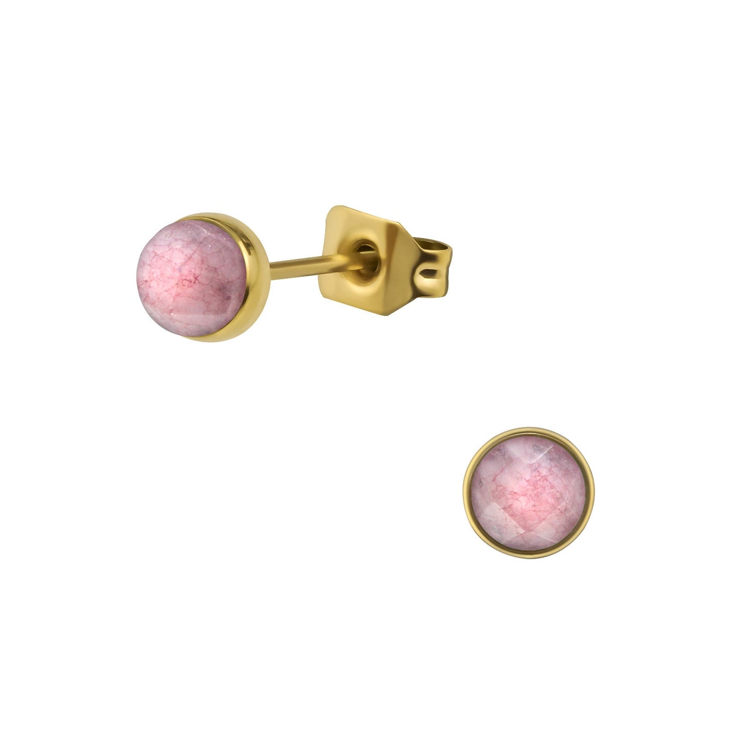 Rose Strawberry Quartz stud earrings set in surgical steel