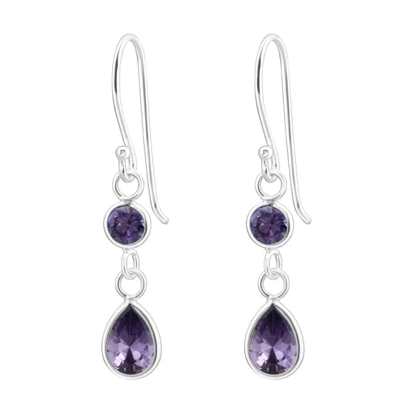 Oorhangers Met Bedel Paars 925 Zilver Zirkonia Druppel 20mm alles amethist dames druppel elf925 Geen hanger Geen oormodel Geen_Parel kinderen Met_steen oorbellen oorhangers paars plastick silver Volwassenen zilver zirkonia