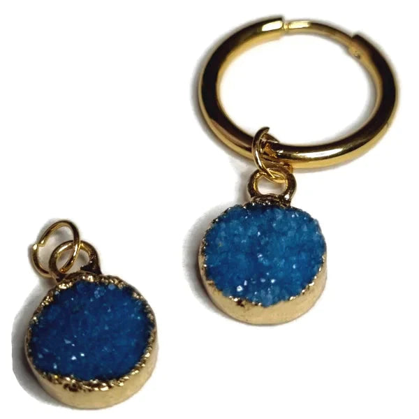 Oor Bedel Druzy- Meerdere Kleuren Goudkleur 10mm Galaxy blue 10mm 14mm blauw druzy geen_bewerking Geen_Parel goudkleurig groen kralen.nl kristal Meerdere kleuren Natuursteen Oorbedels rond roze wit