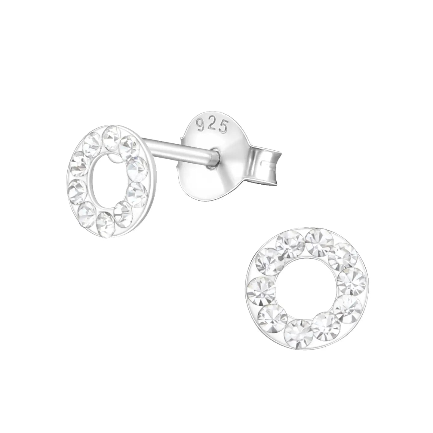 oor1871-16526-Zilveren Ronde Oorbellen Cirkel Kristal 5mm-Aramat Jewels