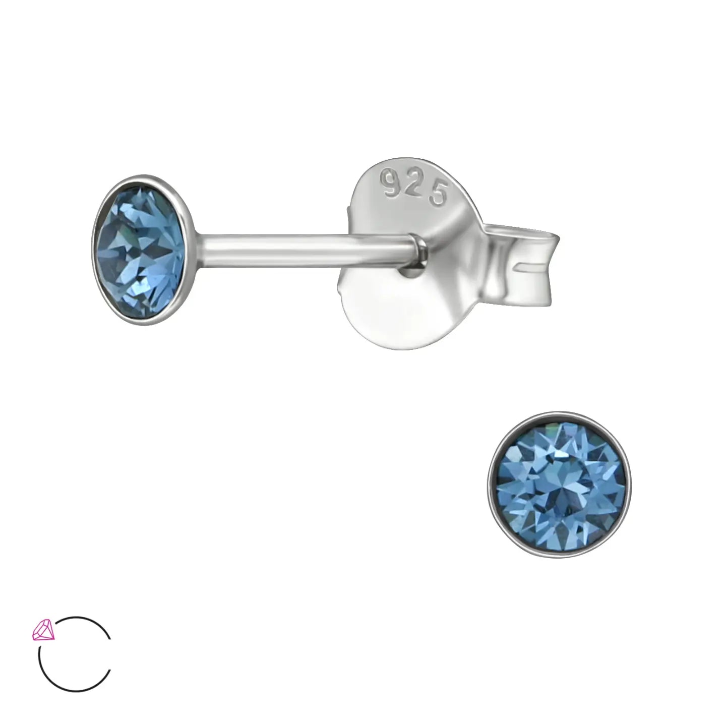 -39039-Ronde Zilveren Kristallen Oorbellen 3mm-Aramat Jewels