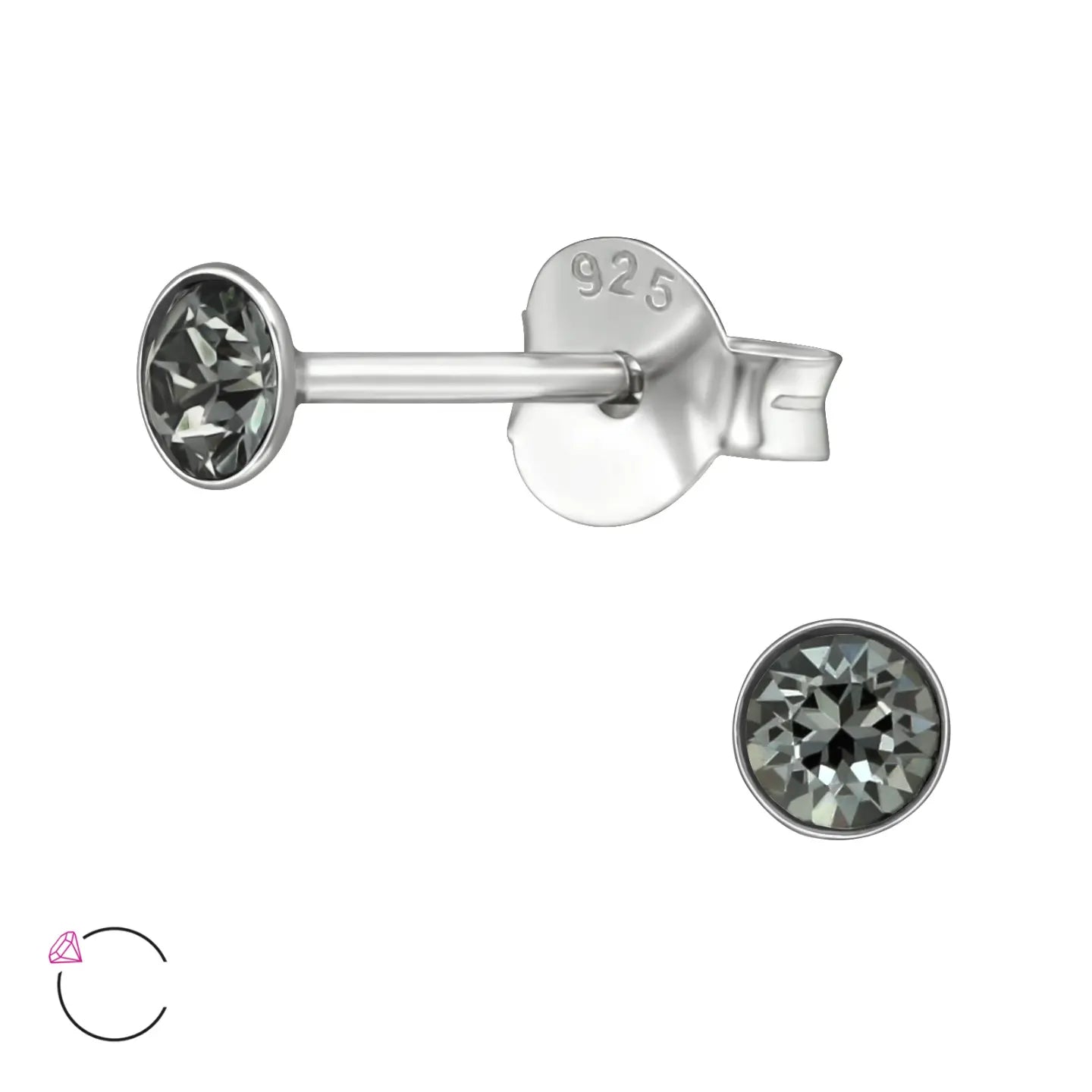 oor2574-39039-Ronde Zilveren Kristallen Oorbellen 3mm-Aramat Jewels