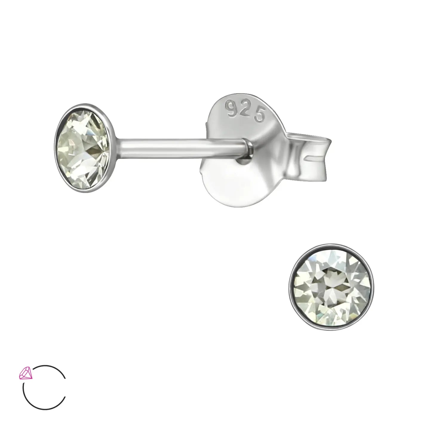 oor2579-39039-Ronde Zilveren Kristallen Oorbellen 3mm-Aramat Jewels