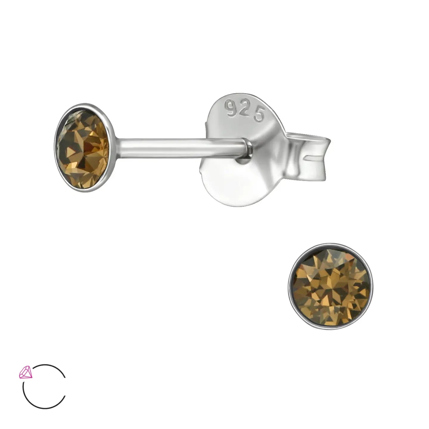 -Ronde Zilveren Kristallen Oorbellen 3mm-Aramat Jewels