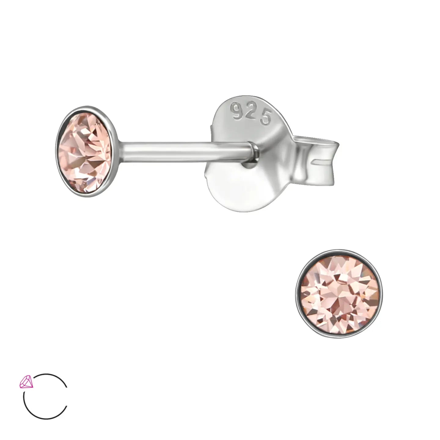 oor2580-39039-Ronde Zilveren Kristallen Oorbellen 3mm-Aramat Jewels