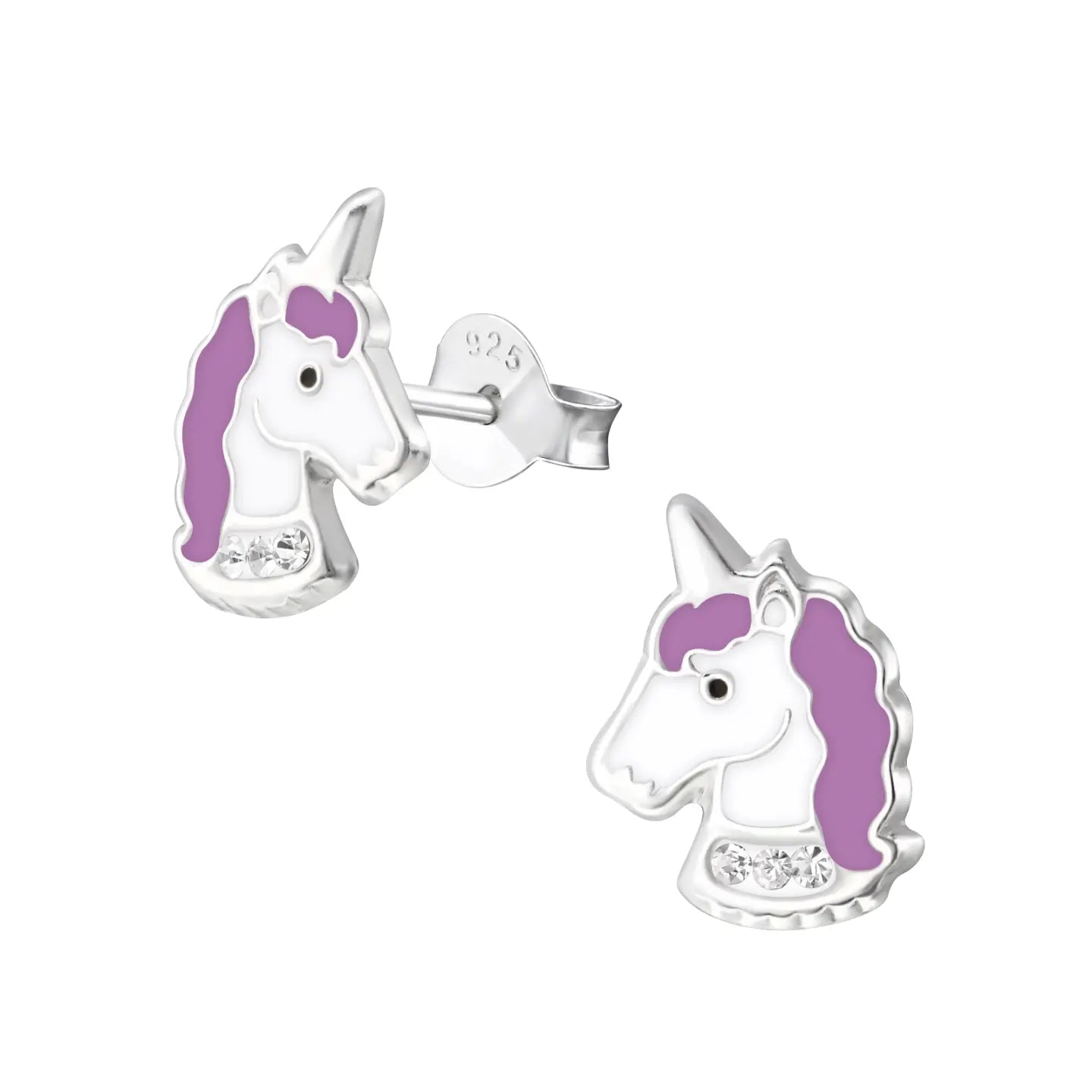 Zilveren Unicorn Oorbellen - Wit & Paars Kristal Cadeau