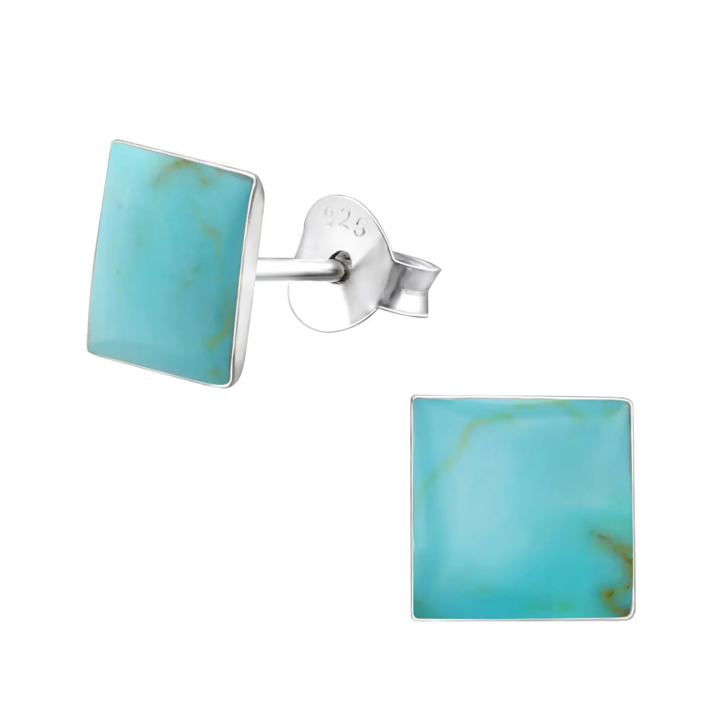oor5183-14101-Zilveren Oorbellen vierkant Imitatie Turkoois 7mm-Aramat Jewels