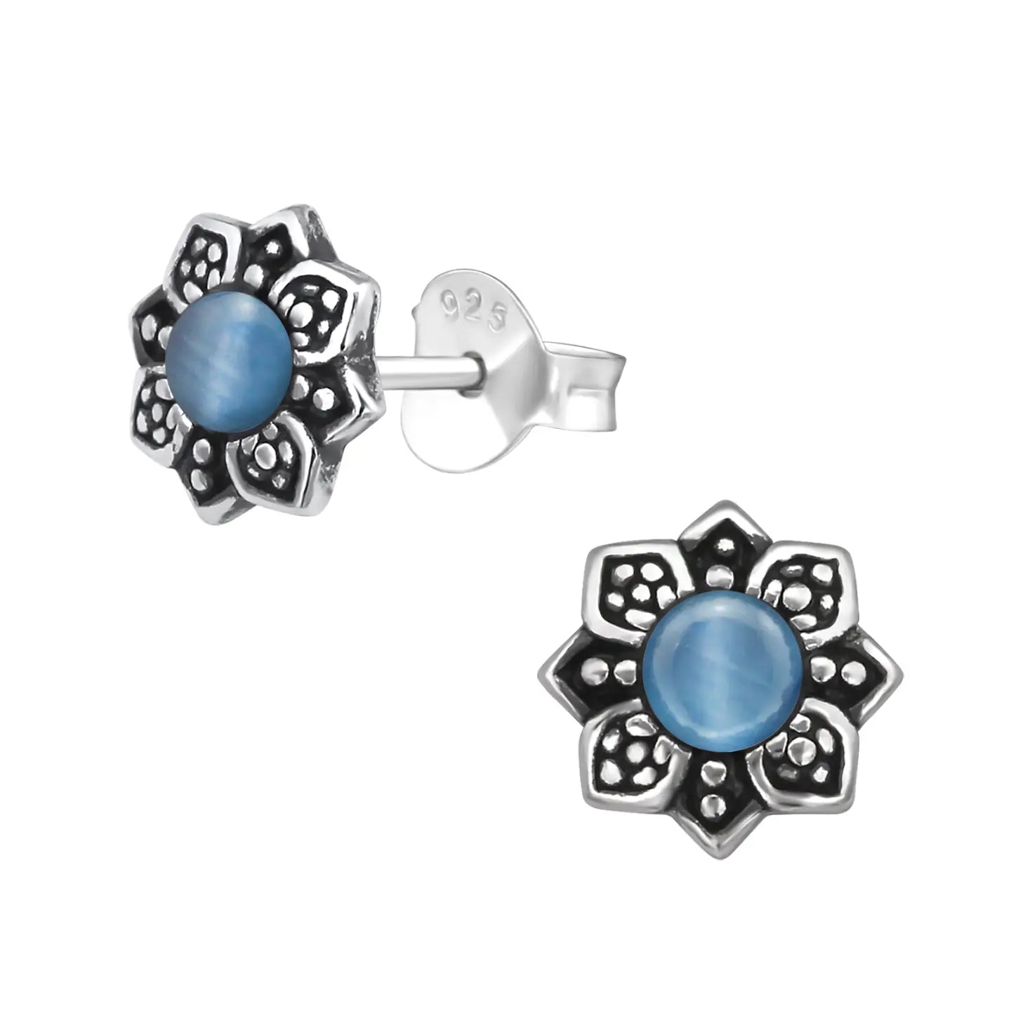 oor3365-30288-Bloem Oorbellen Cat Eye 925 Zilver--Aramat Jewels