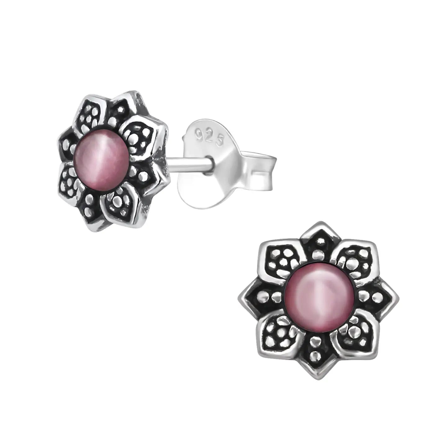 oor3001-30288-Bloem Oorbellen Cat Eye 925 Zilver--Aramat Jewels