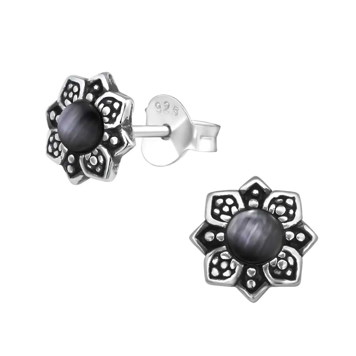 oor3367-30288-Bloem Oorbellen Cat Eye 925 Zilver--Aramat Jewels