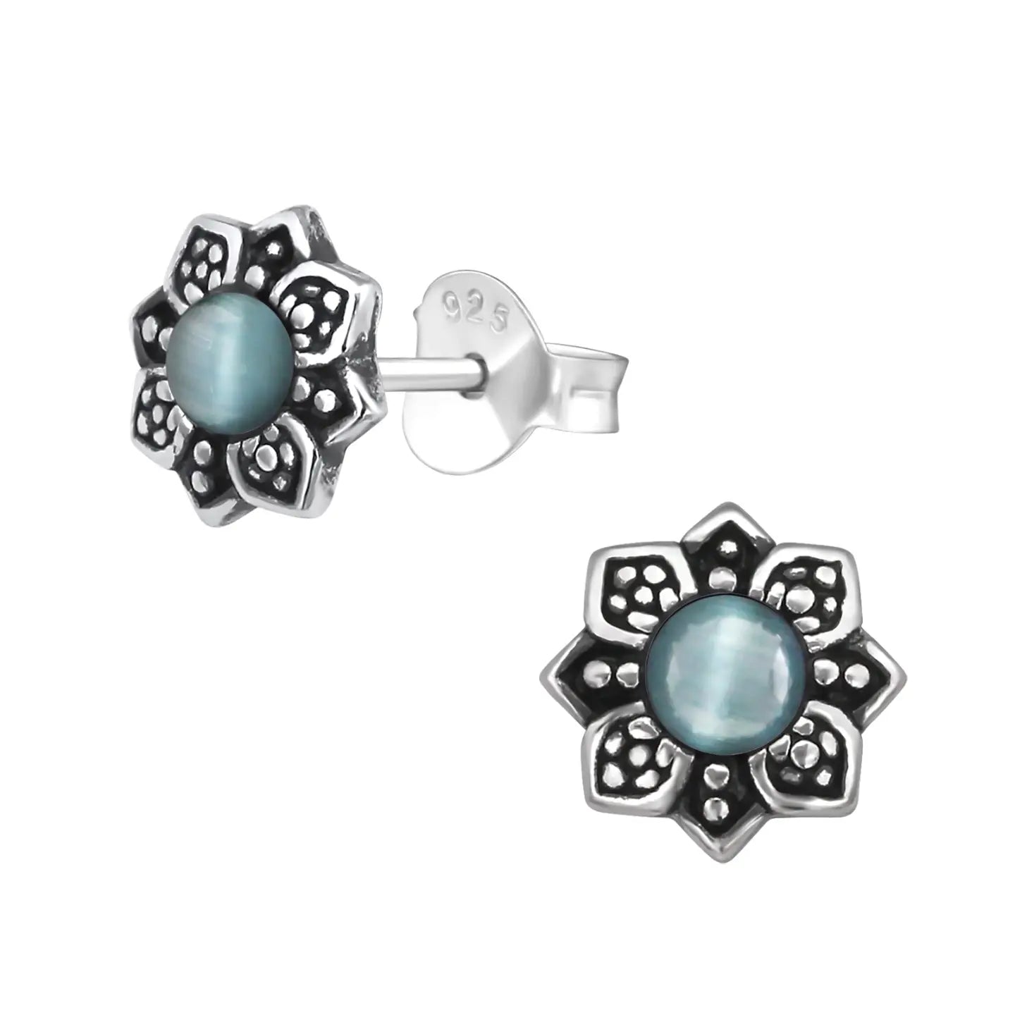 oor3364-30288-Bloem Oorbellen Cat Eye 925 Zilver--Aramat Jewels