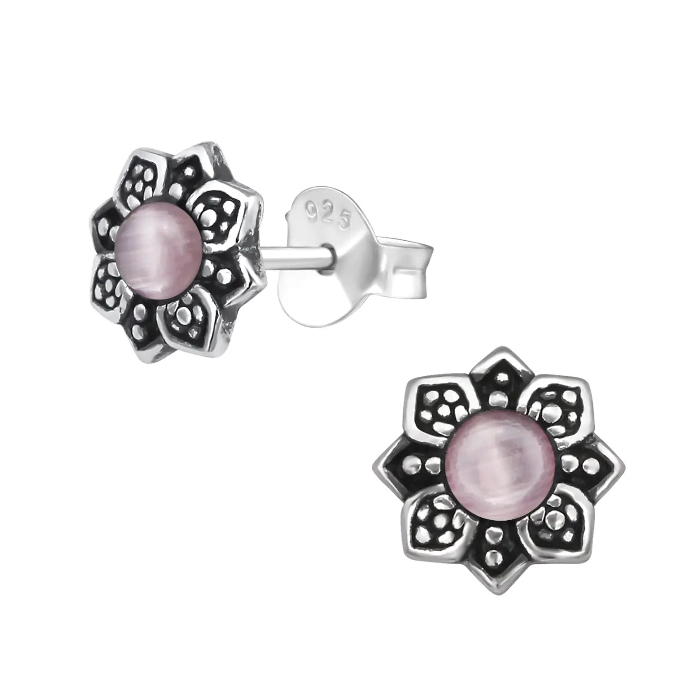 oor3366-30288-Bloem Oorbellen Cat Eye 925 Zilver--Aramat Jewels