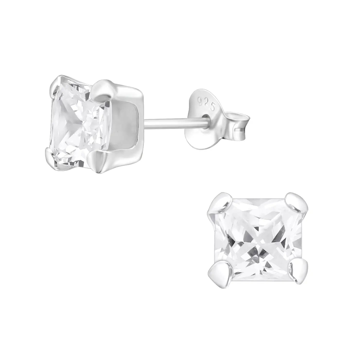 Zilveren Vierkante Zirkonia Oorbellen - 6mm