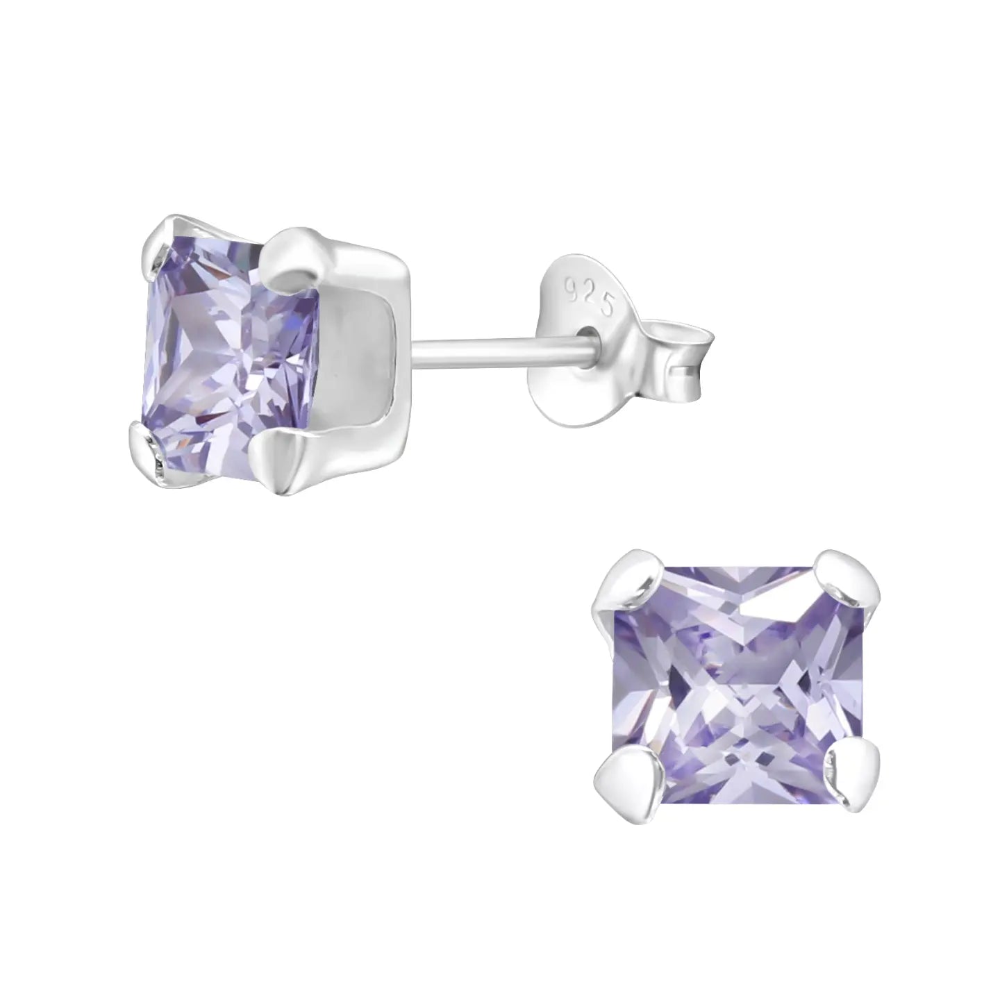 Zilveren Vierkante Zirkonia Oorbellen - 6mm