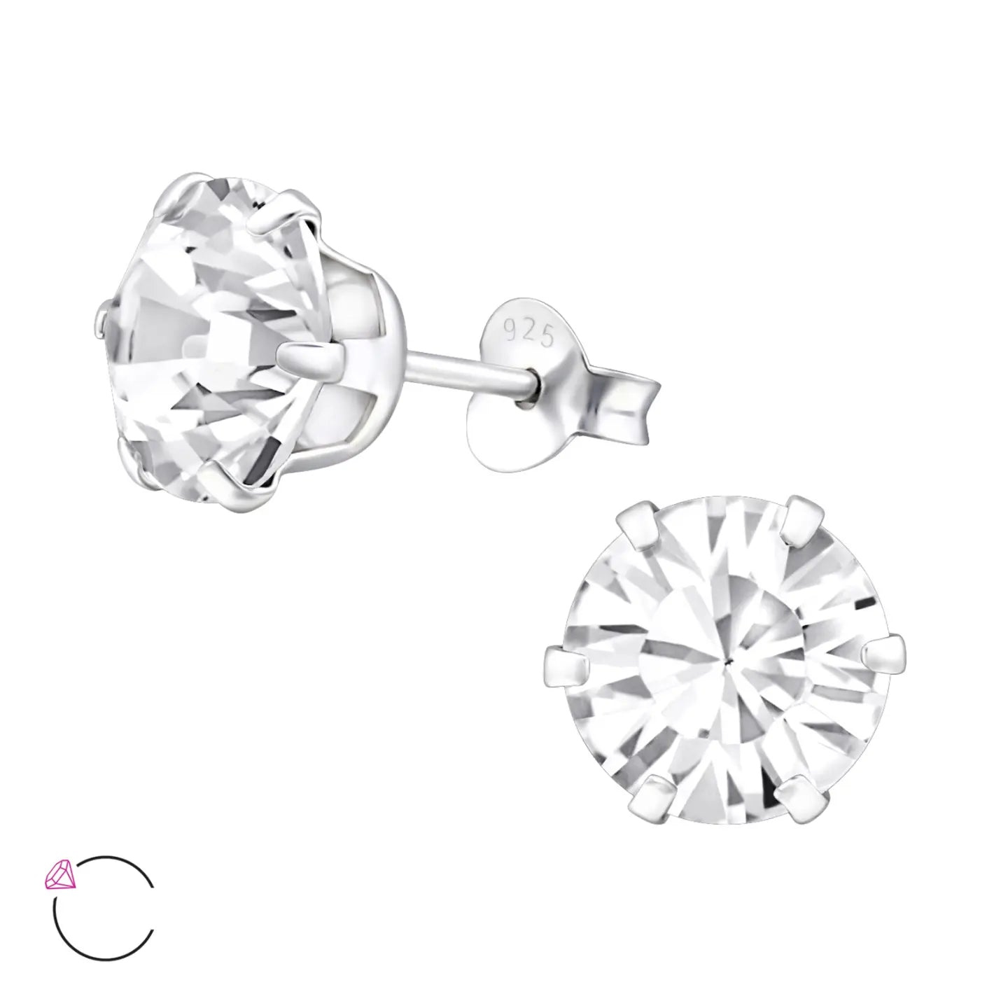 oor730-29475-Zilveren Oorbellen 8mm Kristal-Aramat Jewels