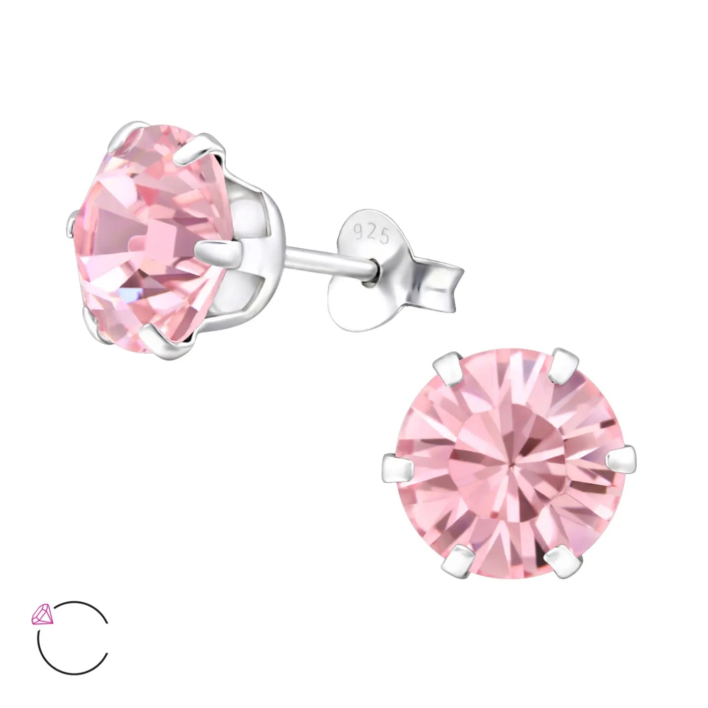 -Zilveren Oorbellen 8mm Kristal-Aramat Jewels