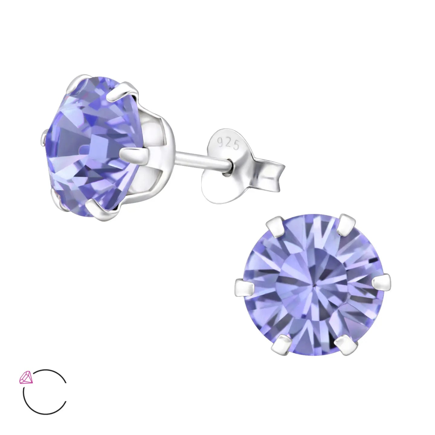 -Zilveren Oorbellen 8mm Kristal-Aramat Jewels