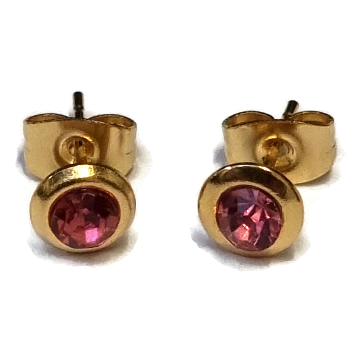 Roze Kristallen Oorbellen goudkleurig RVS