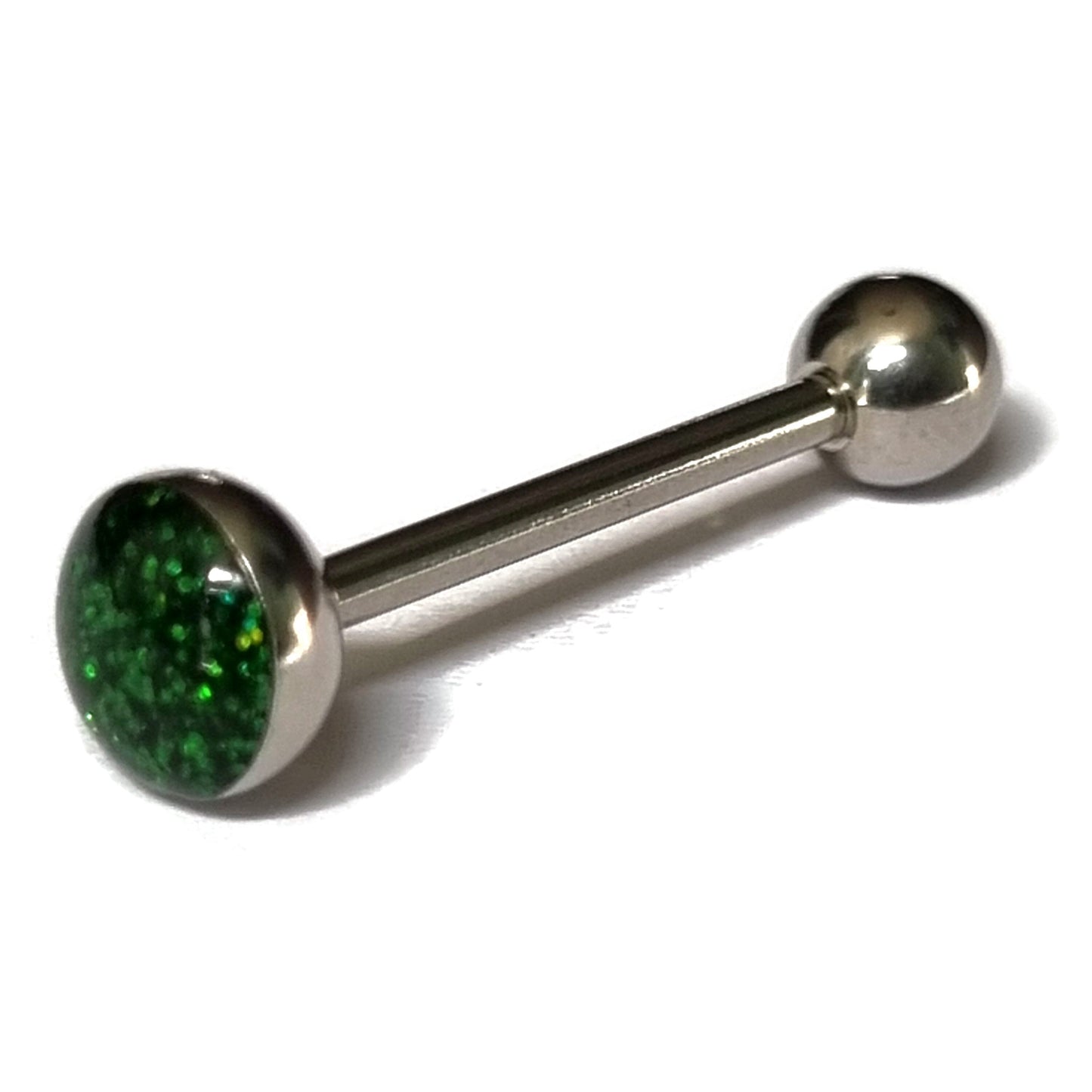 Stalen glitter Tongpiercing in Groen 1.6mm 16mm 5mm 7mm 8720157092506 alles Aramat Jewels Barbell chirurgisch staal dames Geen hanger glitter groen heren piercing Piercings PVD Staal Tong tong4 tongpiercings uniseks Volwassenen