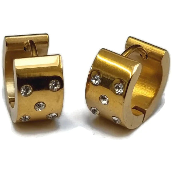 Stalen Oorringen 14mm Goudkleur Zirkonia-steentjes-14x7mm 14mm alles bol chirurgisch staal dames Geen edelsteen Geen hanger Geen_Parel goudkleurig heren Meerdere Varianten oorbellen Oorringen oorringetjes PVD sandblasted Soort sieraad_Oorringen Staal uniseks Volwassenen zirkonia zonder hanger Zonder_hanger zweerknopjes