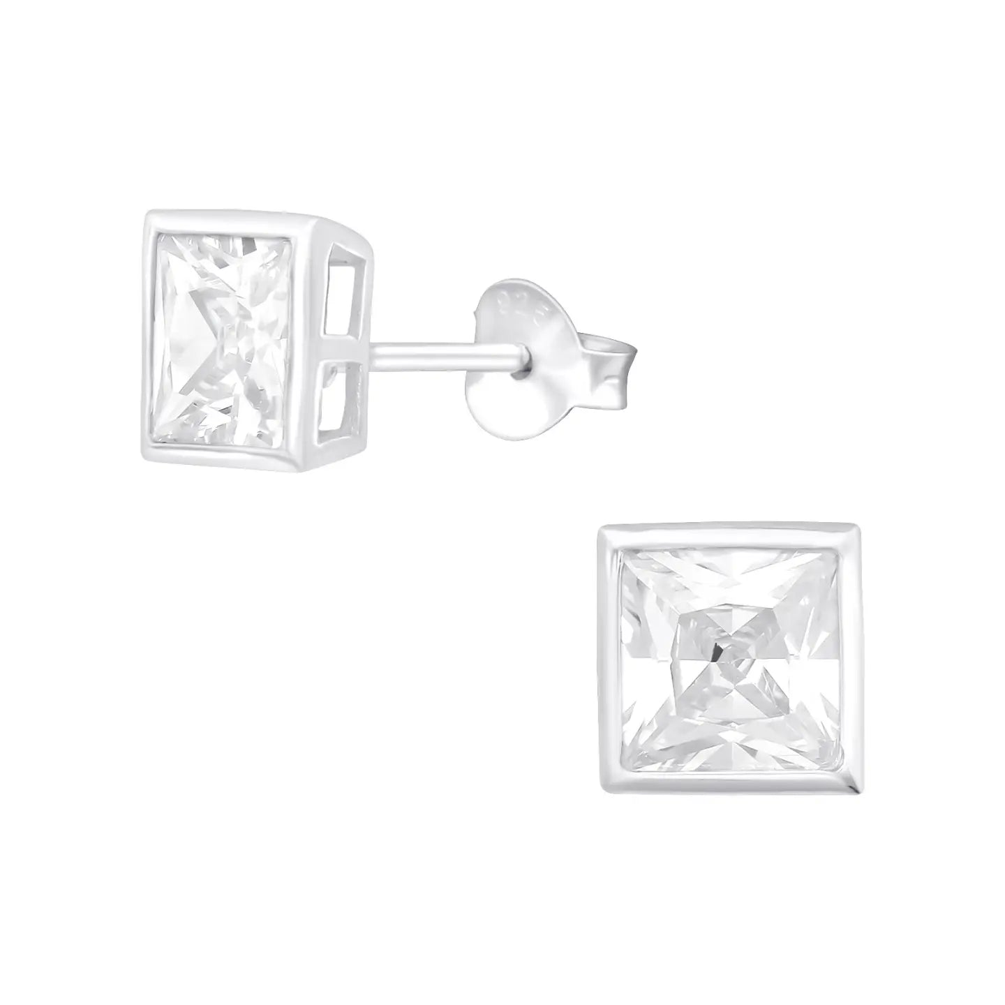 Zilveren Vierkante Oorbellen - Zirkonia 6mm