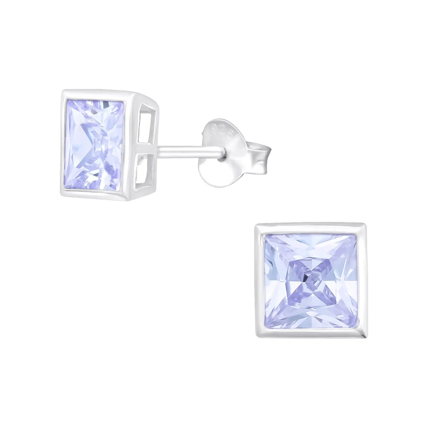 Zilveren Vierkante Oorbellen - Zirkonia 6mm