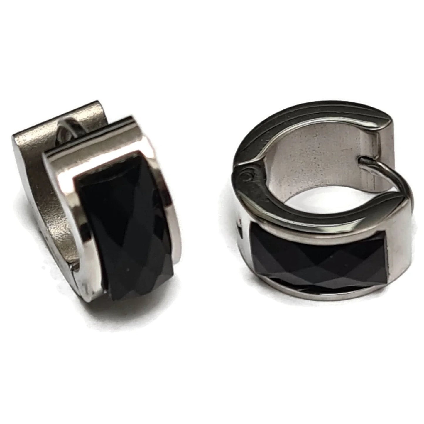 oor659-Brede Stalen Oorringen Met Grote Steen-Aramat Jewels