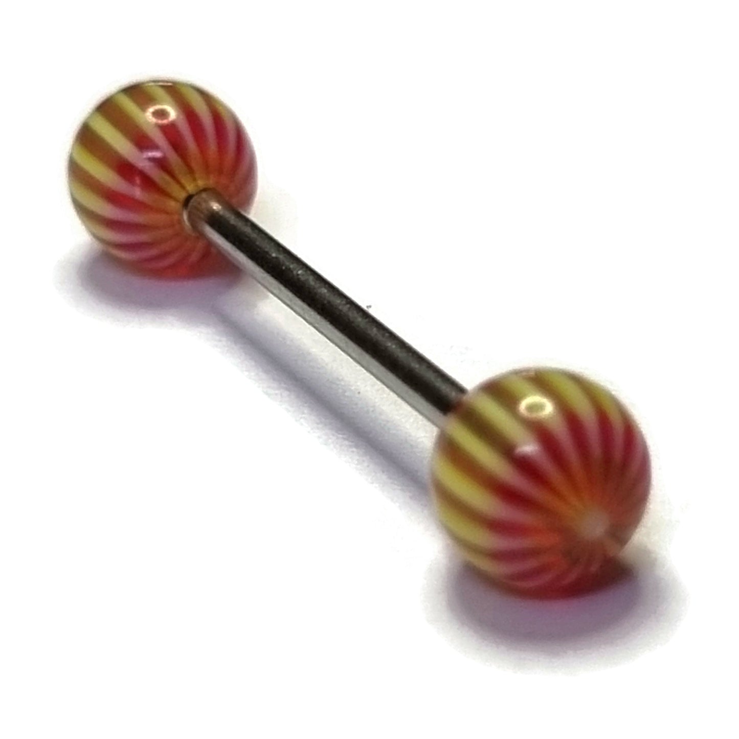 Tongpiercing Streepjes Geel Rood 1.6mm 16mm 8720157055501 acryl alles Aramat Jewels Barbell Chirurgisch staal geel Geen hanger piercing Piercings PVD rood Staal Tong tong107 tongpiercings uniseks Volwassenen zilverkleurig