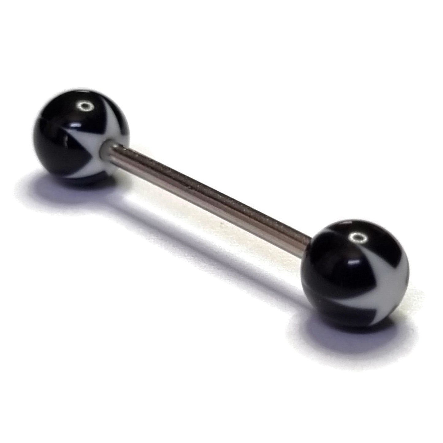 Tongpiercing Acryl Ster Wit Zwart 1.6mm 16mm 8720157009023 acryl alles Aramat Jewels Barbell Chirurgisch staal dames Geen hanger heren Kleur_Zwart piercing Piercings PVD staal ster Tong tong124 tongpiercings uniseks Volwassenen wit zwart