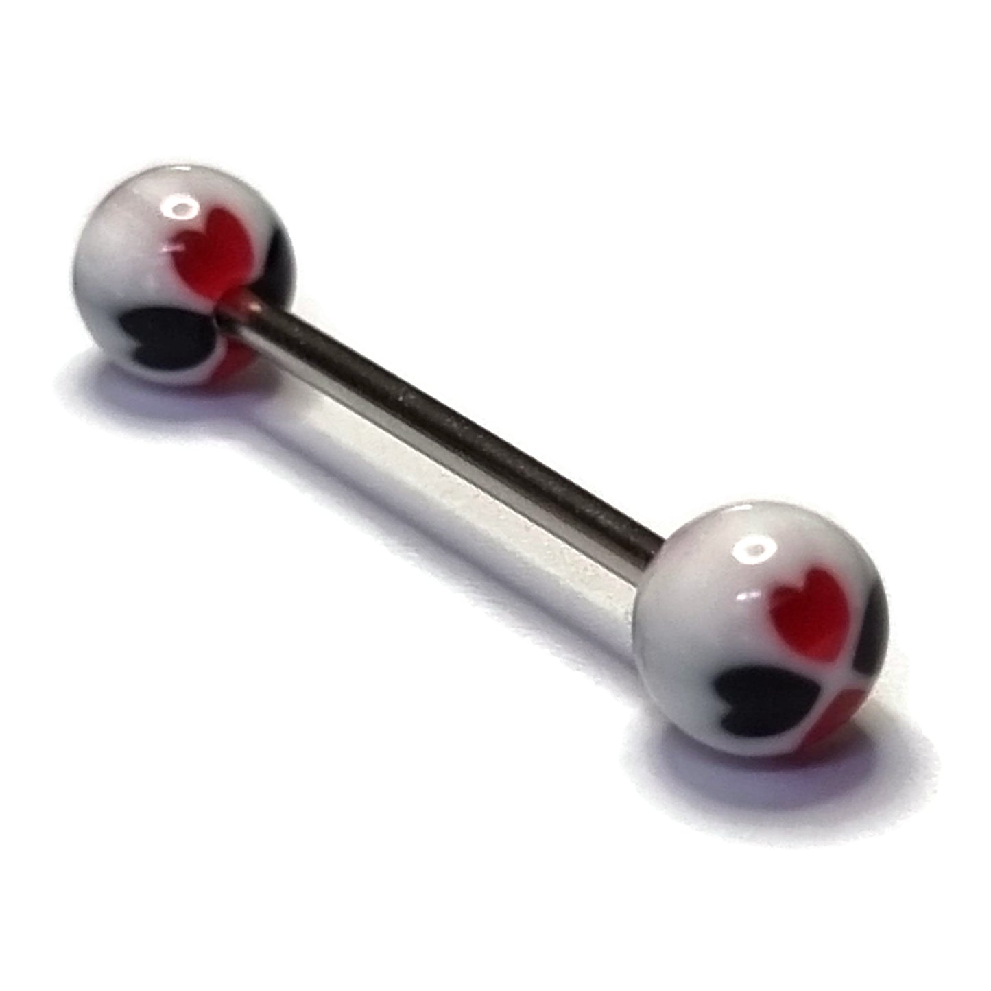 Tongpiercing Acryl Hartje Wit Zwart Rood 1.6mm 16mm 8720157061007 acryl alles Aramat Jewels Barbell Chirurgisch staal Geen hanger piercing Piercings PVD rood staal Tong tong125 tongpiercings uniseks Volwassenen zwart