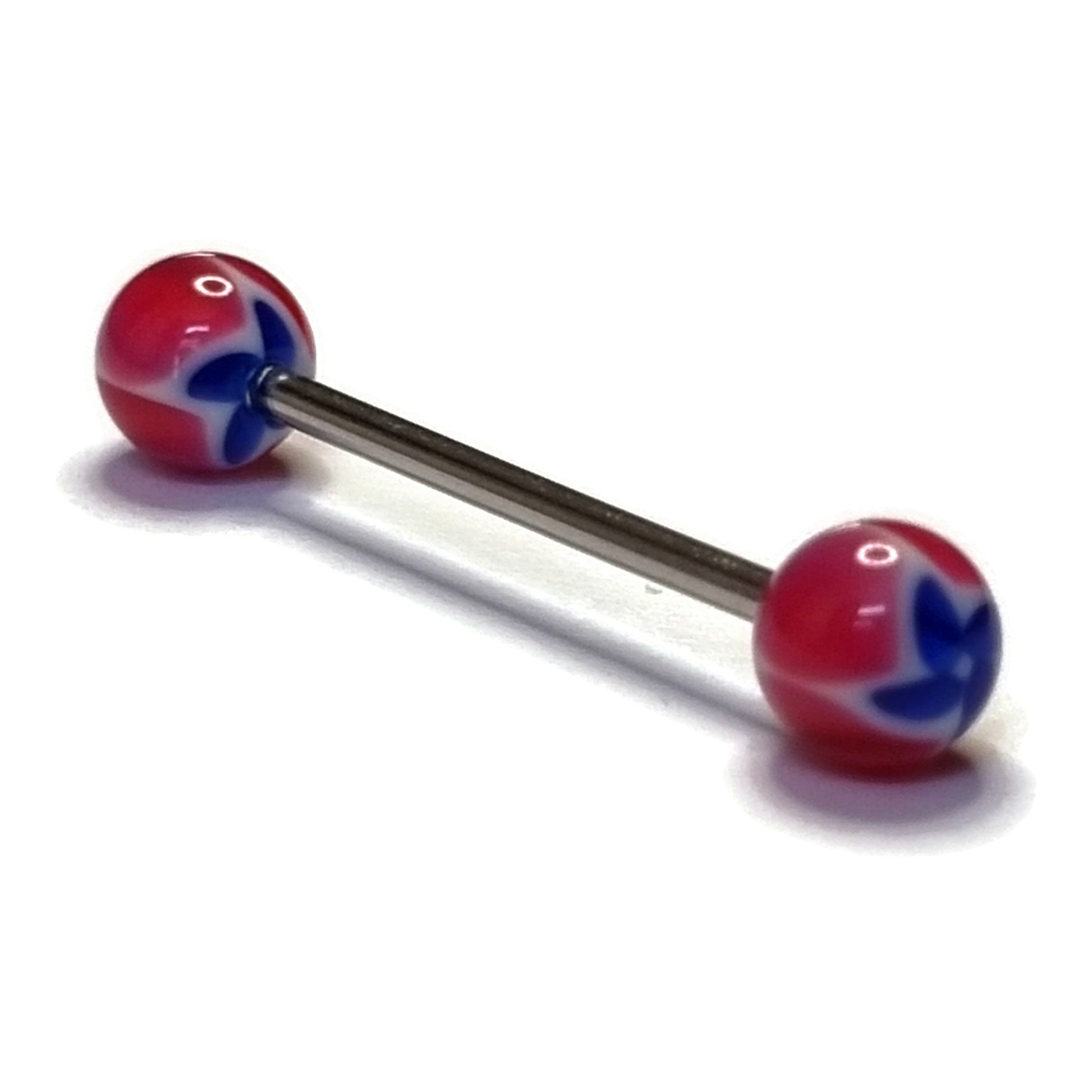 Tongpiercing bloem Acryl Wit Blauw Rood 1.6mm 16mm 8720157056911 acryl alles Aramat Jewels Barbell blauw Chirurgisch staal dames Geen hanger heren piercing Piercings PVD rood staal Tong tong127 tongpiercings uniseks Volwassenen
