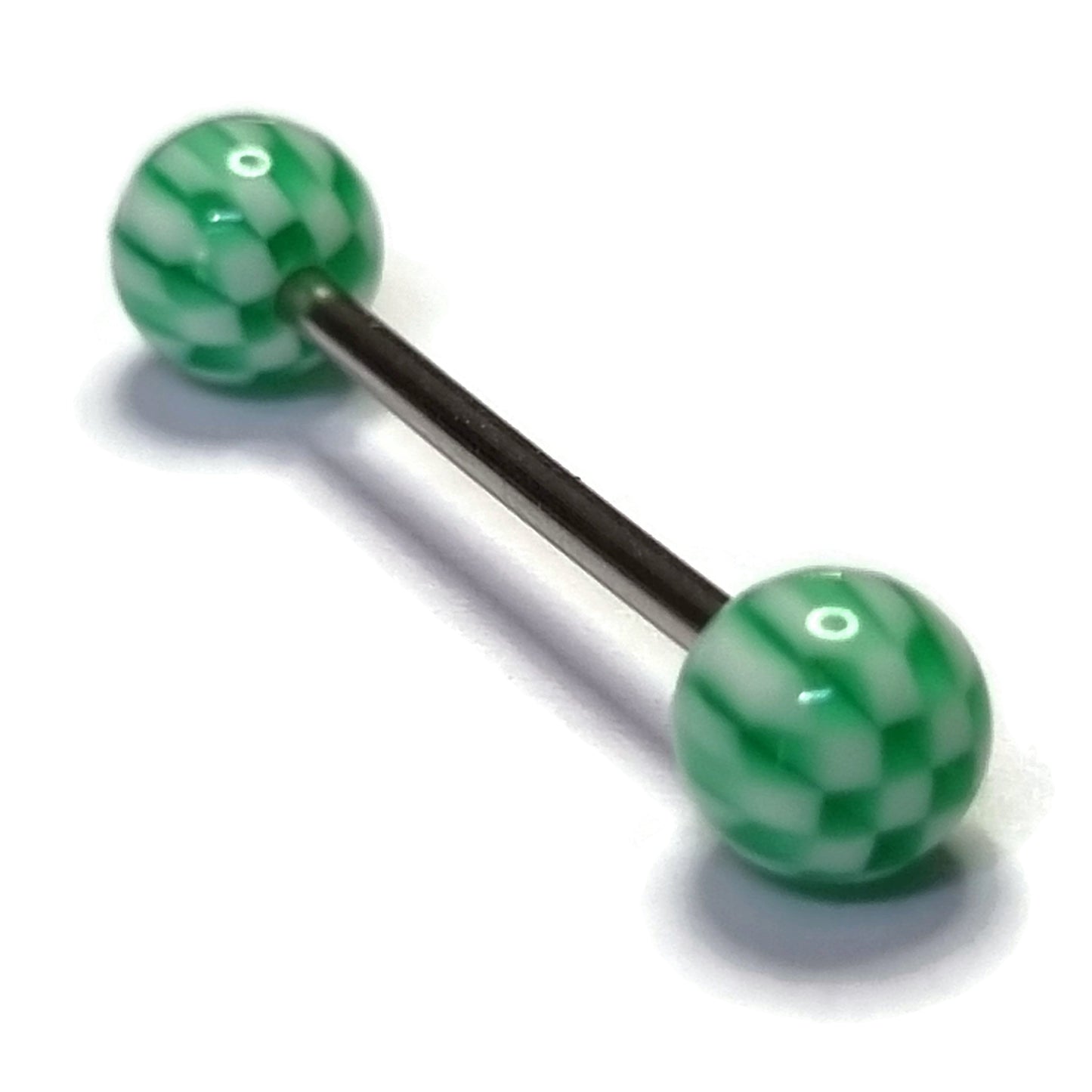 Tongpiercing ruitjes Acryl Wit Groen 1.6mm 16mm 8720157098607 acryl alles Aramat Jewels Barbell Chirurgisch staal dames Geen hanger groen heren piercing Piercings PVD staal Tong tong130 tongpiercings uniseks Volwassenen