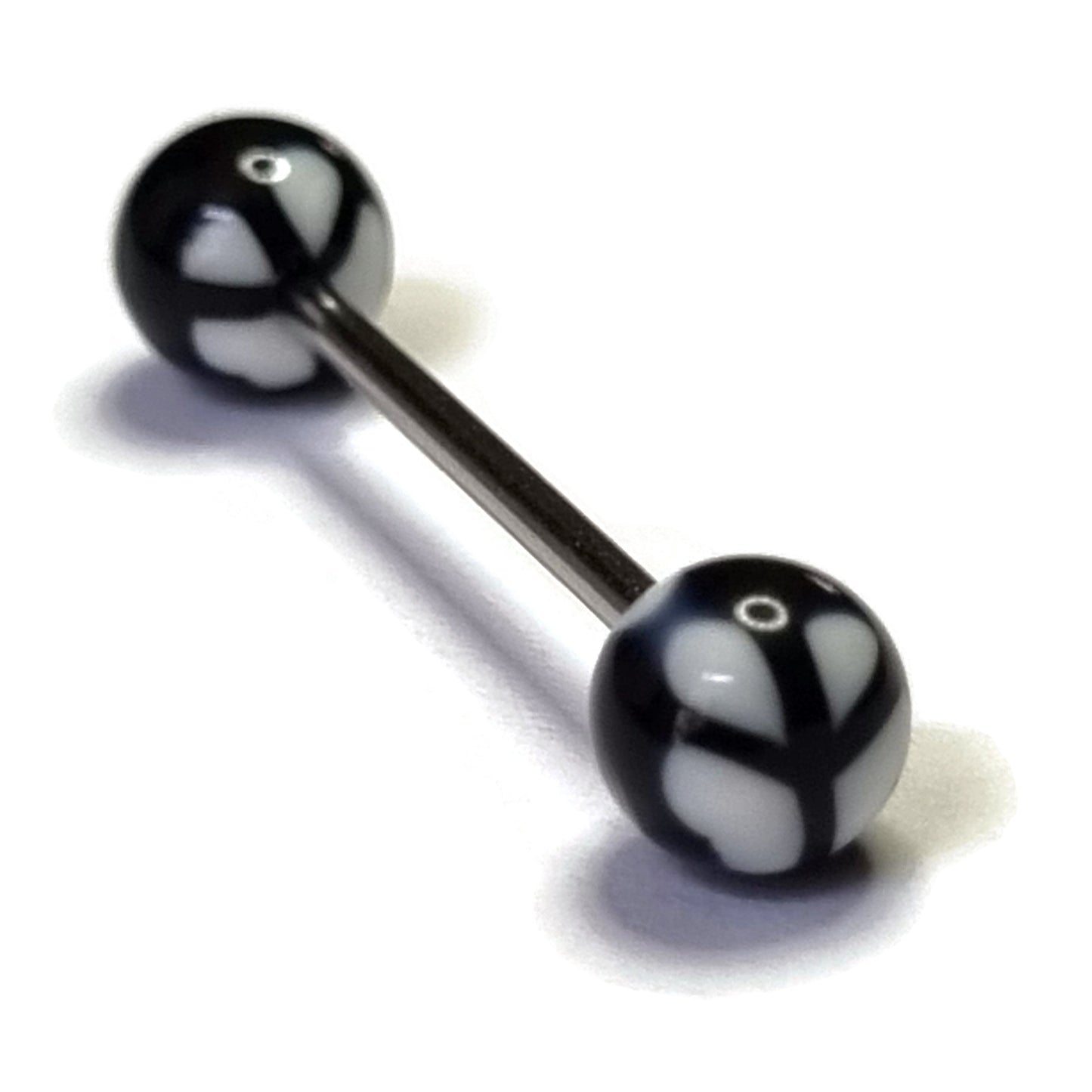 Tongpiercing Acryl Vredesteken Wit Zwart 1.6mm 16mm acryl alles Aramat Jewels Barbell Chirurgisch staal dames Geen hanger heren Kleur_Zwart piercing Piercings PVD Staal Tong tong143 tongpiercings uniseks Volwassenen Vredesteken wit zwart