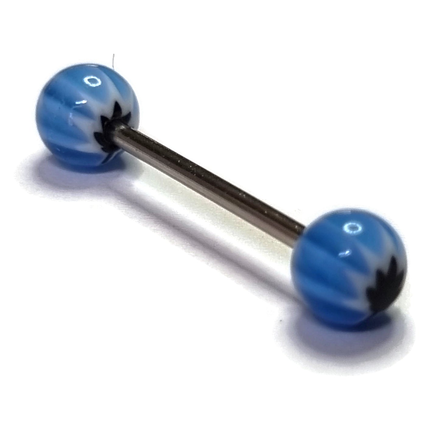 Tongpiercing Acryl Weedblad Blauw Wit 1.6mm 16mm acryl alles Aramat Jewels Barbell blauw Chirurgisch staal dames Geen hanger heren piercing Piercings PVD Staal Tong tong147 tongpiercings uniseks Volwassenen