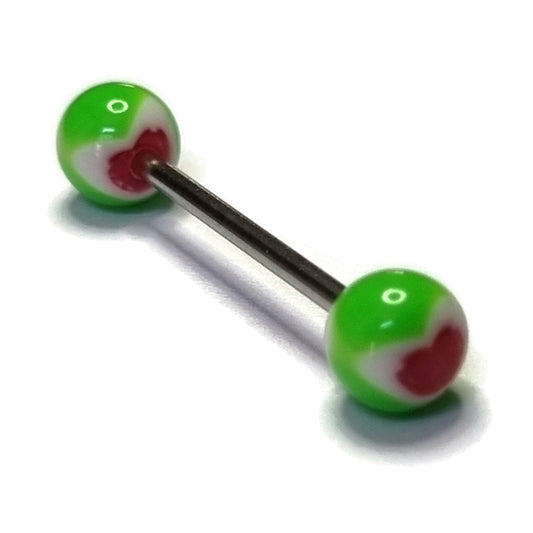 Stalen Tongpiercing met Acryl Hartje 1.6mm 16mm 8720157002192 acryl alles Aramat Jewels Barbell Chirurgisch staal dames Geen hanger groen heren piercing Piercings PVD rood Staal Tong tong149 tongpiercings uniseks Volwassenen