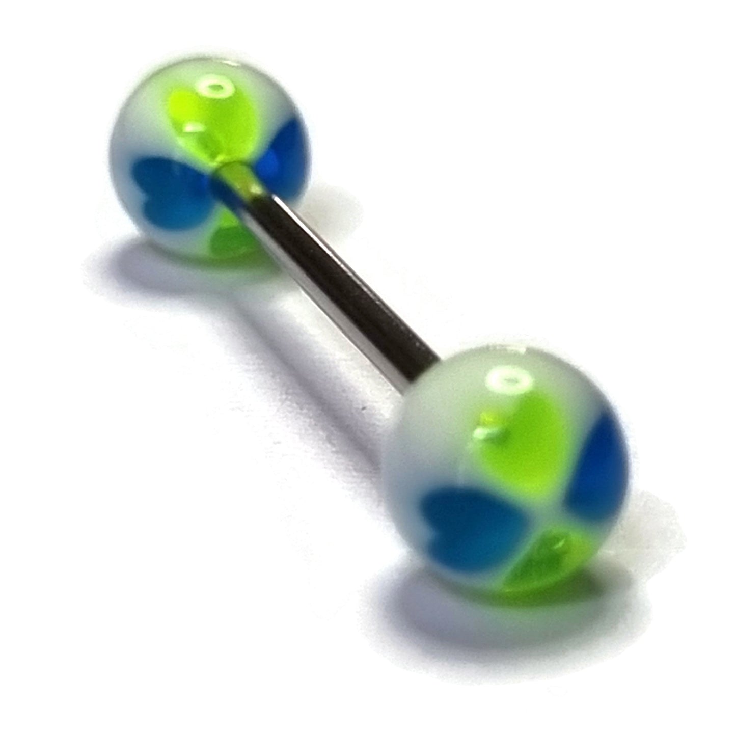 Tongpiercing Acryl Hartjes Wit Groen Blauw 1.6mm 16mm 8720157002215 acryl alles Aramat Jewels Barbell blauw Chirurgisch staal dames Geen hanger groen heren piercing Piercings PVD Staal Tong tongpiercings uniseks Volwassenen