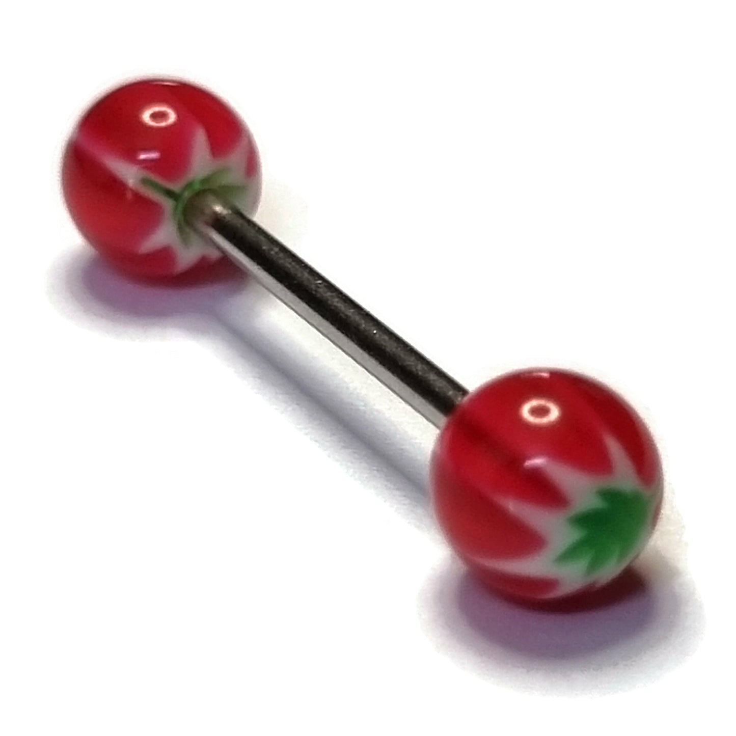 Tongpiercing Acryl Weedblad Groen Wit Rood 1.6mm 16mm 8720157061038 acryl alles Aramat Jewels Barbell Chirurgisch staal dames Geen hanger groen heren piercing Piercings PVD rood Staal Tong tong157 tongpiercings uniseks Volwassenen