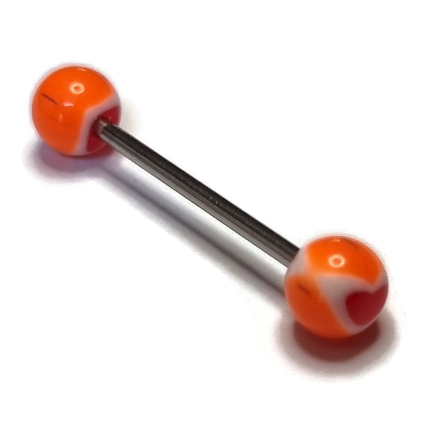 Tongpiercing Acryl Hartje Rood Wit Oranje 1.6mm 16mm 8720157002208 acryl alles Aramat Jewels Barbell Chirurgisch staal dames Geen hanger hart heren oranje piercing Piercings PVD rood Staal Tong tong162 tongpiercings uniseks Volwassenen wit