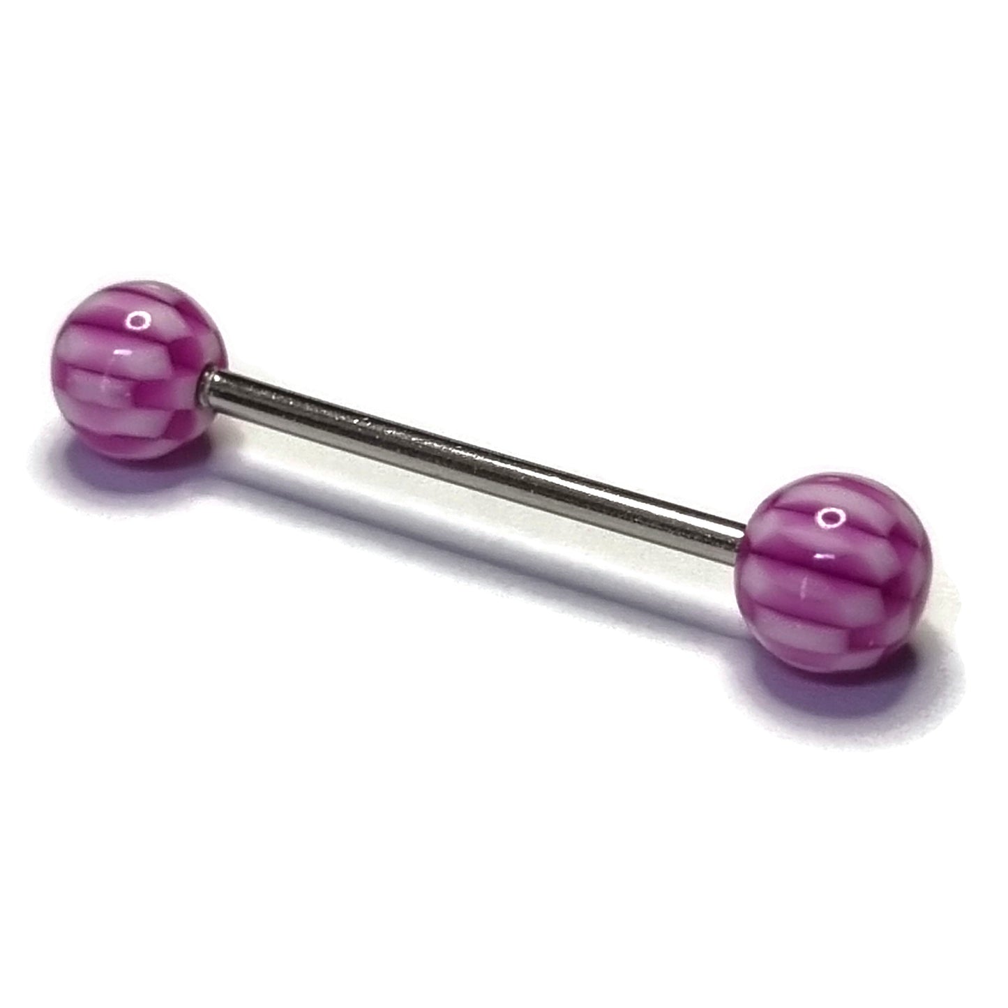 Tongpiercing Acryl Ruit Paars Wit 1.6mm 16mm 8720157058571 acryl alles Aramat Jewels Barbell Chirurgisch staal dames Geen hanger heren paars piercing Piercings PVD ruit Staal Tong tong163 tongpiercings uniseks Volwassenen