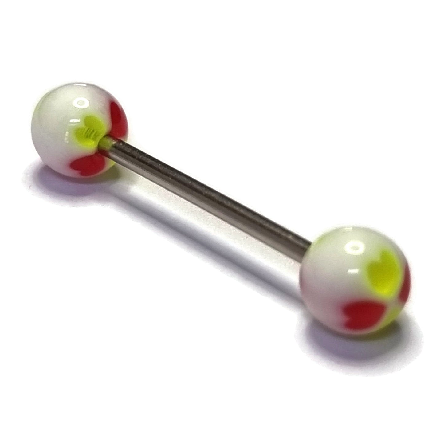Tongpiercing Acryl Hartjes Groen Rood 1.6mm 16mm 8720157056898 acryl alles Aramat Jewels Barbell Chirurgisch staal dames Geen hanger groen heren piercing Piercings PVD rood Staal Tong tongpiercings uniseks Volwassenen
