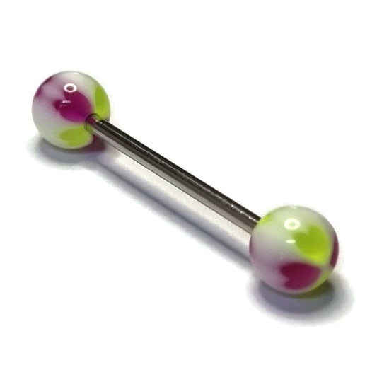 Tongpiercing Acryl Hartjes Paars Geel Wit 1.6mm 16mm 8720157092315 acryl alles Aramat Jewels Barbell Chirurgisch staal dames geel Geen hanger heren paars piercing Piercings PVD Staal Tong tongpiercings uniseks Volwassenen