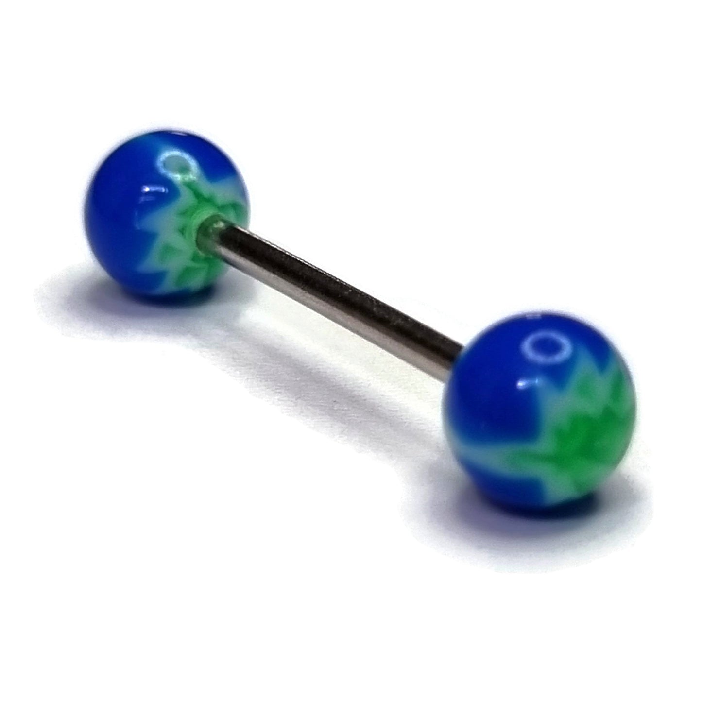 Tongpiercing Weedblad Groen Blauw 1.6mm 16mm 8720157007807 alles Aramat Jewels Barbell blauw Chirurgisch staal Geen hanger groen piercing Piercings PVD Staal Tong tong49 tongpiercings Volwassenen