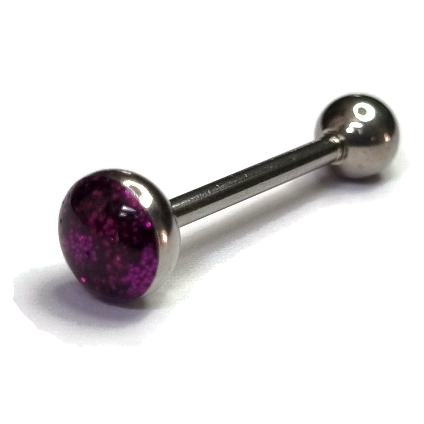 Tongpiercing Glitter Paars 1.6mm 16mm 5mm 7mm 8720157098638 alles Aramat Jewels Barbell chirurgisch staal dames Geen hanger glitter heren paars piercing Piercings PVD Staal Tong tong5 tongpiercings Volwassenen