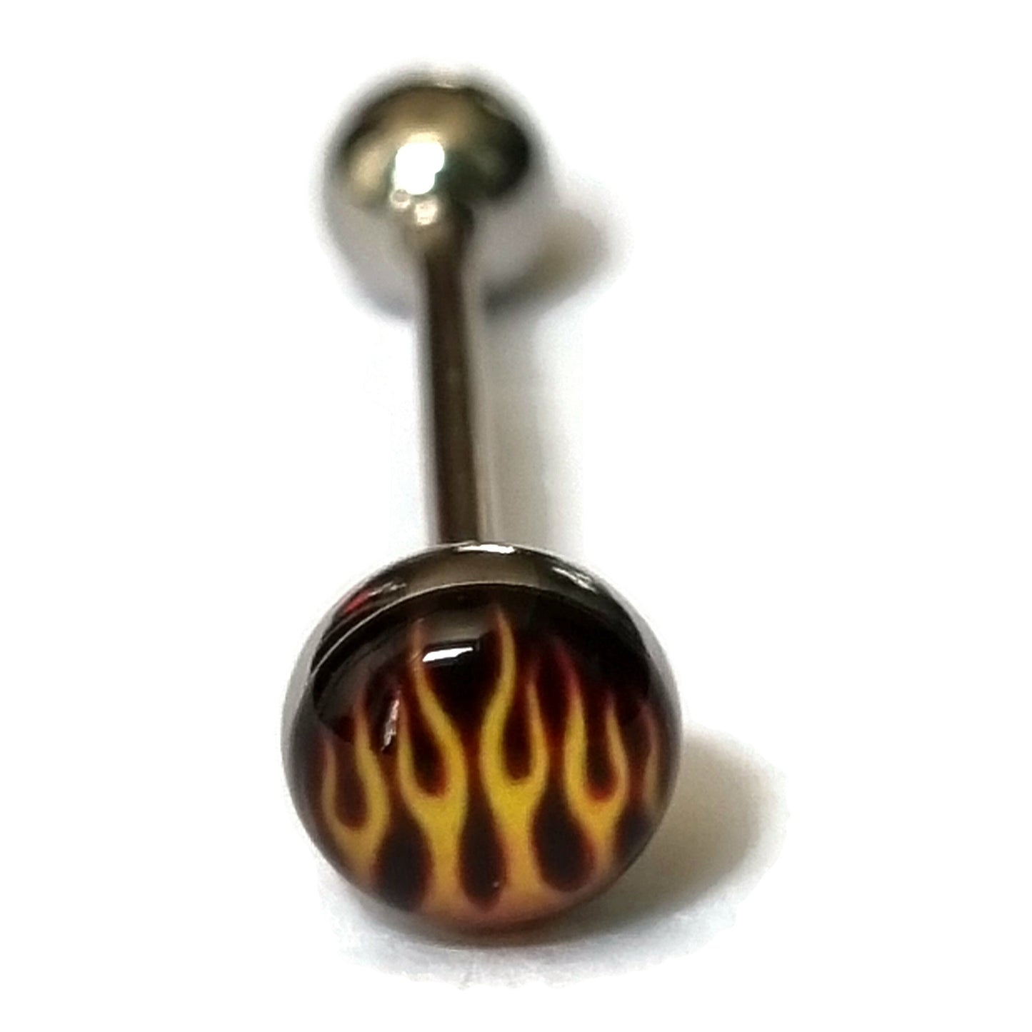 Stalen Vlammen Tongpiercing Vuur 1.6mm 16mm 8720157058649 alles Aramat Jewels Barbell Chirurgisch staal Geen hanger piercing Piercings PVD Staal Tong tong66 tongpiercings Volwassenen
