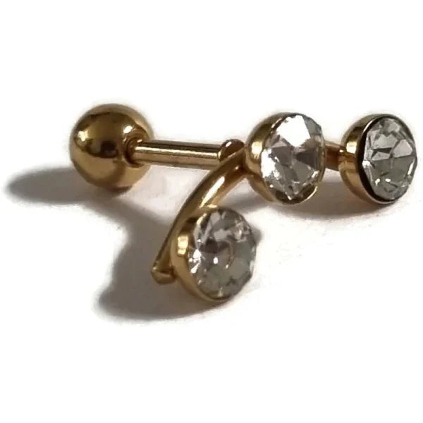 Helixpiercing 3 Steentjes Kristal Goudkleurig Transparant 1.2mm 15mm 6mm alles Barbell chirurgisch staal dames goudkleurig Helix helixpiercings jin kristal Met_steen nakijken Oor piercing Piercings PVD Staal tekst transparant Volwassenen