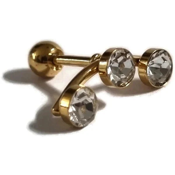 Helixpiercing 3 Steentjes Kristal Goudkleurig Transparant 1.2mm 15mm 6mm alles Barbell chirurgisch staal dames goudkleurig Helix helixpiercings jin kristal Met_steen nakijken Oor piercing Piercings PVD Staal tekst transparant Volwassenen
