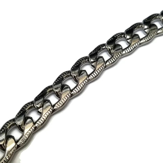 Bewerkte Gourmet Armband-staal-zilver-kleur-10mm-21cm 10mm 21cm alles armbanden bewerkt chirurgisch staal dames Geen hanger Geen_steen gourmet heren PVD Schakelarmband Staal Volwassenen zilverkleurig Zonder_hanger Zonder_steen