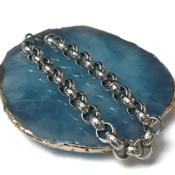 Bewerkte Jasseron Schakelarmband 9mm 21cm 21cm 9mm alles Armbanden chirurgisch staal dames Geen_steen griekse heren jasseron jin PVD Schakelarmband Staal uniseks Volwassenen zilverkleurig Zonder_hanger Zonder_steen